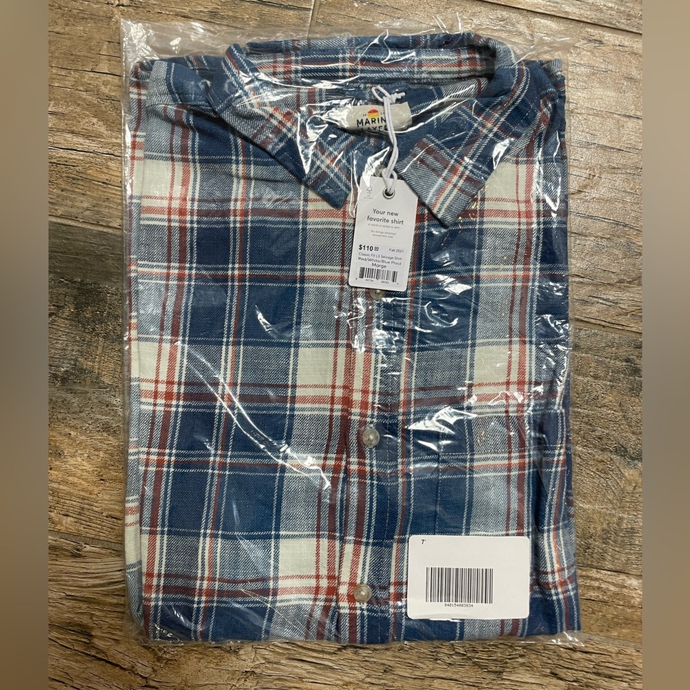 Marine Layer Men’s long-sleeve Button Down Salvage Plaid Shirt NEW M/L red white